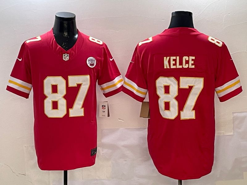 Men Kansas City Chiefs #87 Kelce Red Three generations Nike 2025 Vapor Limited NFL Jersey style 1